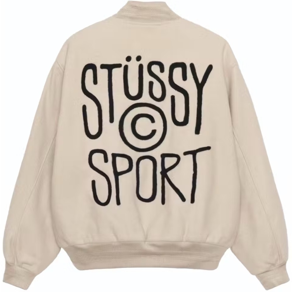 Stussy Melton Varsity Jacket Oatmeal Large SOLD OUT